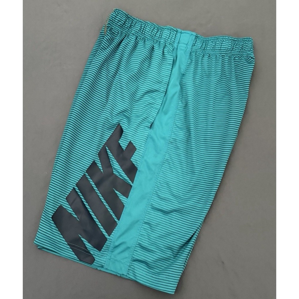 Nike Dri-Fit Training Shorts Mens Medium Teal Logo Striped Athletic Training